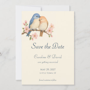 Little Love Birds Simple Wedding Save the Date Invitation