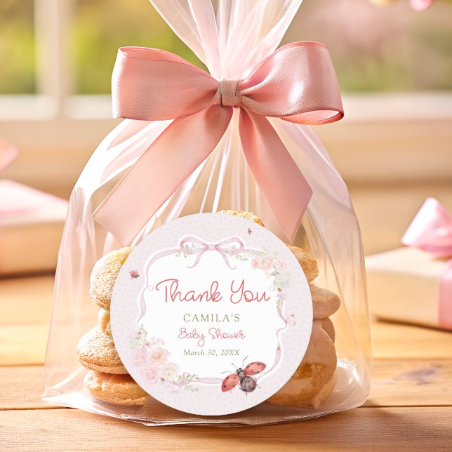 Little Love Bug Bloom Pink Baby Shower Thank you Classic Round Sticker (Creator Uploaded)