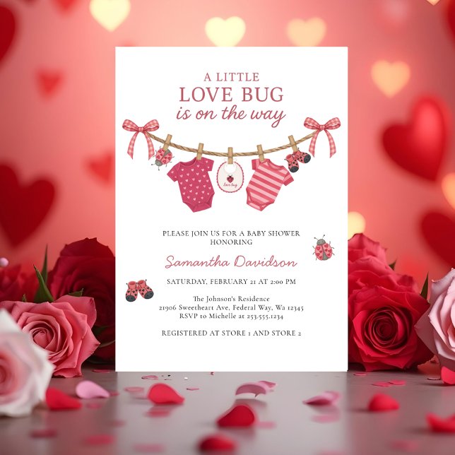 Little Love Bug Clothesline Baby Shower Invitation (Little Love Bug Clothesline Baby Shower Invitation)