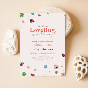 Little Love Bug Floral Girl Baby Shower Invitation