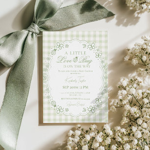 Little Love Bug Hand Drawn Green Baby Shower Invit Invitation