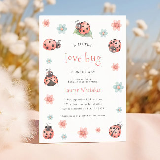 Little Love Bug Is On The Way Girl Baby Shower Invitation