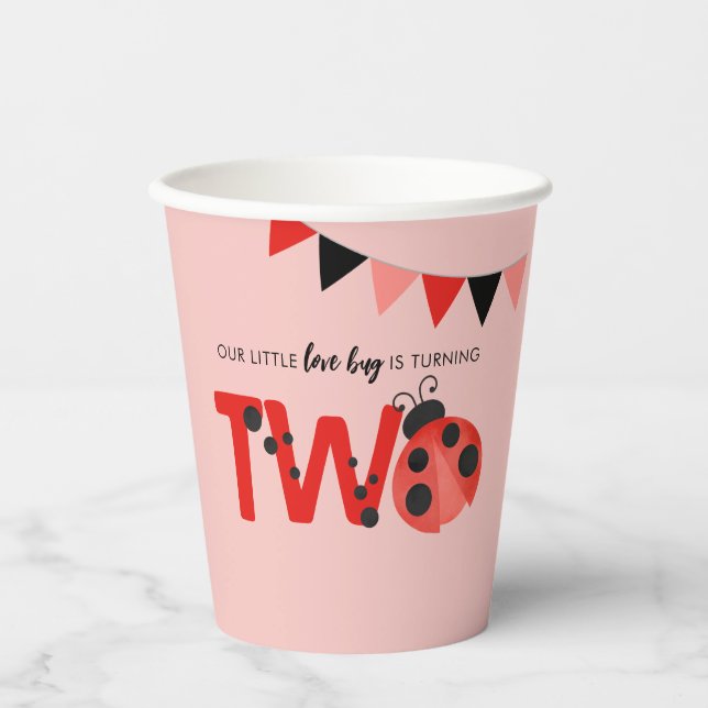 Little Love Bug is Turning Two Ladybug Paper Cups (Front)