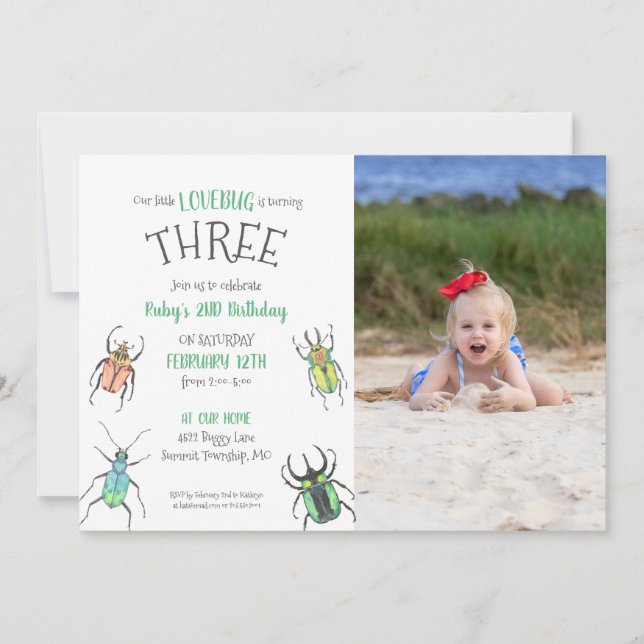 Little Love Bug Kids Birthday Invitation (Front)