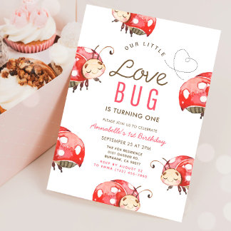 Little Love Bug Ladybug 1st Birthday Invitation