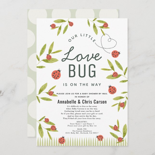 Little Love Bug Ladybug Baby Shower by Mail Invitation (Front/Back)