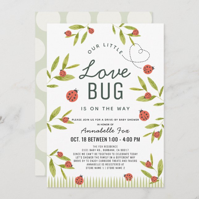 Little Love Bug Ladybug Drive-by Baby Shower Invitation (Front/Back)