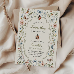 Little Love Bug Ladybug Girl 1st Birthday Invitation