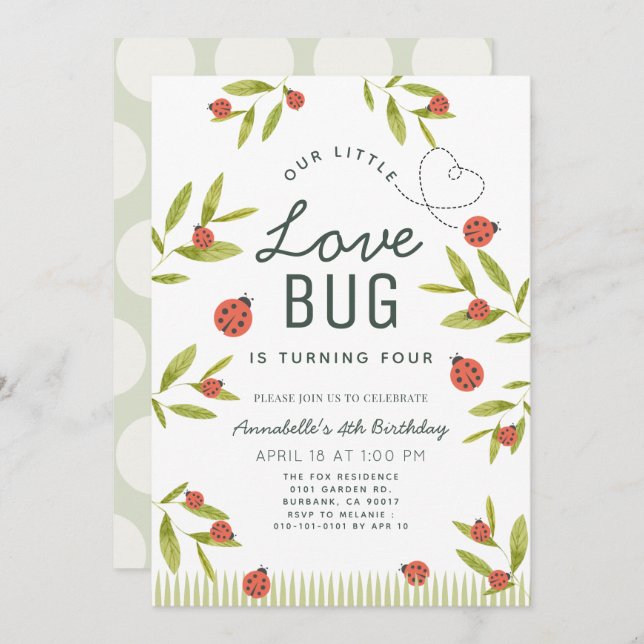 Little Love Bug Ladybug Girl Birthday Invitation (Front/Back)