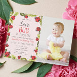 Little Love Bug Ladybug Kids 1st Birthday Photo In Invitation<br><div class="desc">This cute "Little Love Bug Ladybug" girl's 1st/first birthday invitation. You can customise this further by clicking on the "PERSONALIZE" button. Matching Items in our shop for a complete party theme. Placeholder image provided by Unsplash and is NOT for sale replace it with your own photos. The cover photo has...</div>