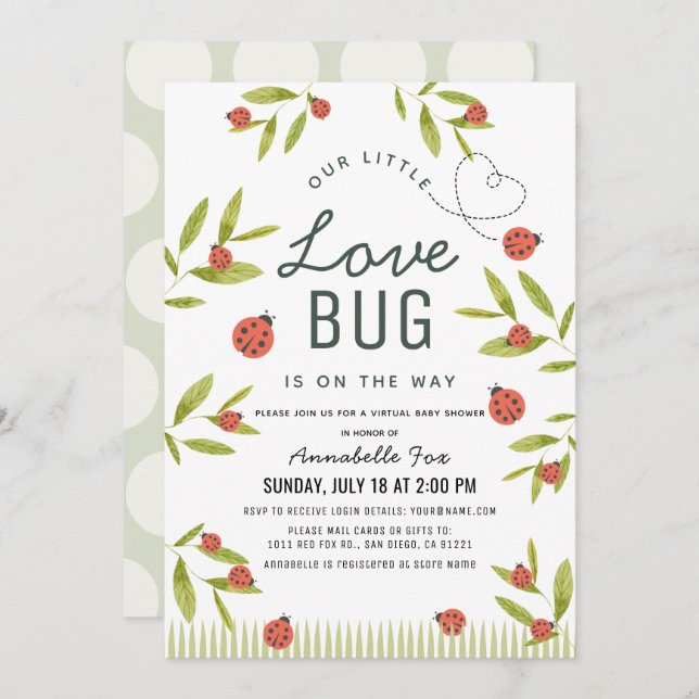 Little Love Bug Ladybug Virtual Baby Shower Invitation (Front/Back)