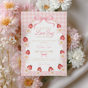 Little Love Bug Pink Gingham Girl Baby Shower Invitation