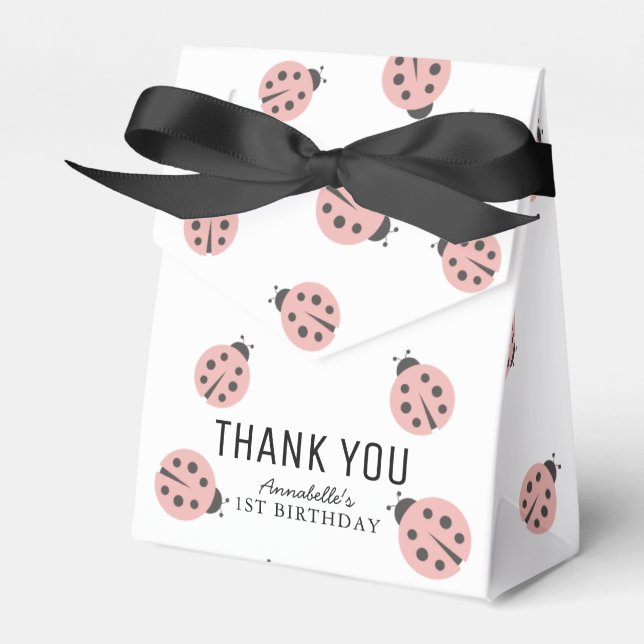 Little Love Bug Pink Ladybug Birthday Favour Box (Front Side)