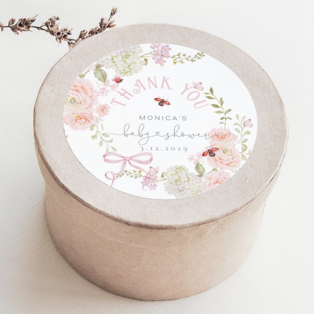 Little Love Bug Wildflower Baby Shower Thank you Classic Round Sticker (Creator Uploaded)