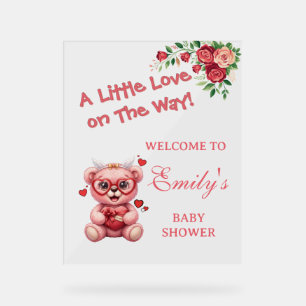 Little Love On The Way! Pink Baby Shower Acrylic Sign