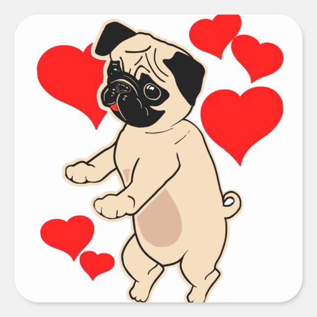 Little Love Pug Flossing Valentine Dog Square Sticker (Front)