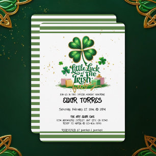 Little luck of Irish Shamrock Gold Baby Shower Invitation
