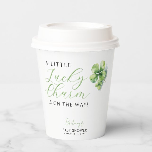 Little Lucky Charm is on the way Baby Shower Paper Cups (Front)