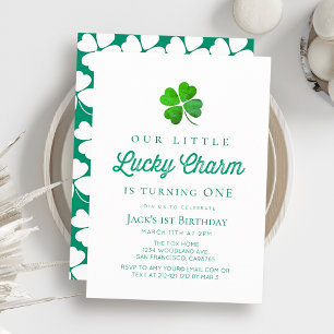 Little Lucky Charm Shamrock Modern 1st Birthday Invitation