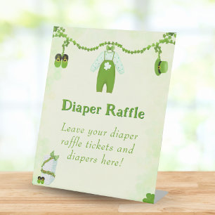 Little Lucky One Shamrock Baby Boy Diaper Raffle Pedestal Sign