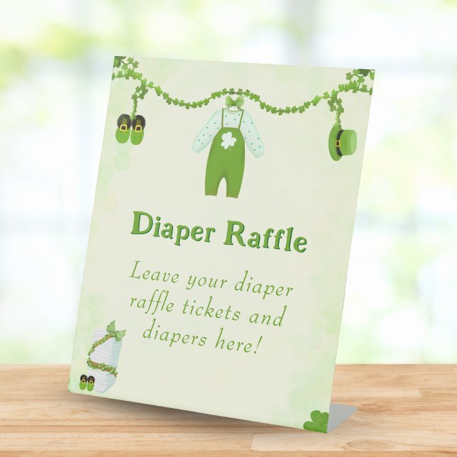 Little Lucky One Shamrock Baby Boy Diaper Raffle Pedestal Sign (Creator Uploaded)