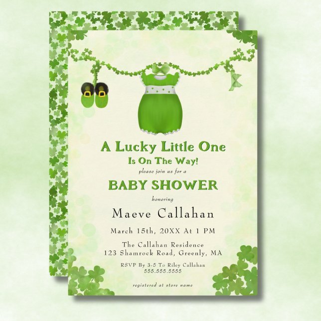 Little Lucky One Shamrock Baby Girl Outfit Invitation (Creator Uploaded)