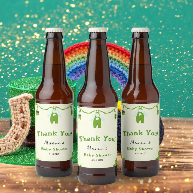 Little Lucky One Shamrock Baby Outfit Baby Shower Beer Bottle Label (Creator Uploaded)