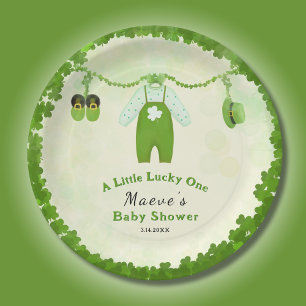 Little Lucky One Shamrock Baby Outfit Baby Shower Paper Plate