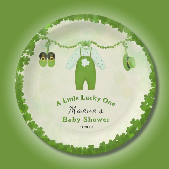 Little Lucky One Shamrock Baby Outfit Baby Shower Paper Plate (Creator Uploaded)