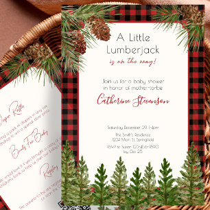 Little Lumberjack 2-sided Red Plaid Baby Shower Invitation