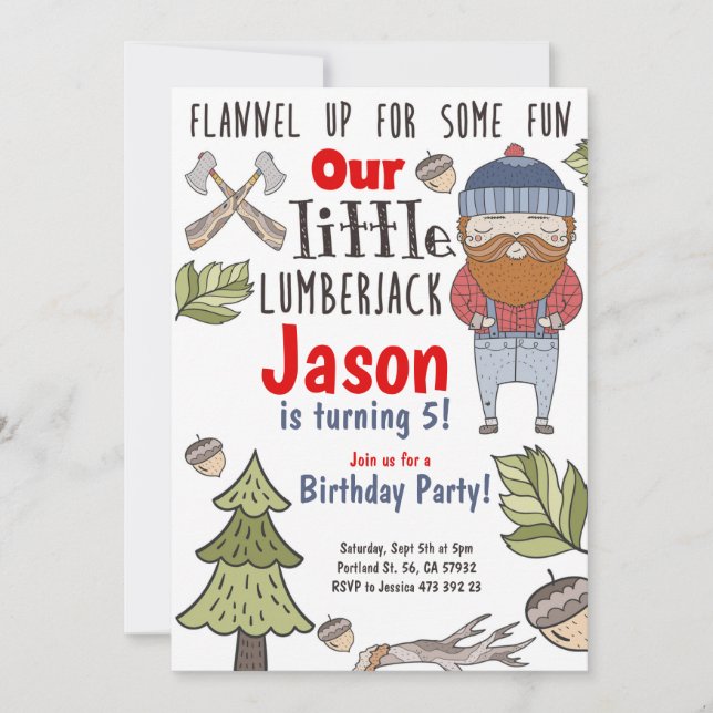 Little Lumberjack Boy Birthday Invitation  (Front)