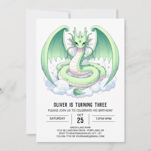 Little Magical Dragon Birthday Invitation (Front)