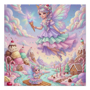 Little Magical Fairy Flying Over Fantasy Forest Fl Poster