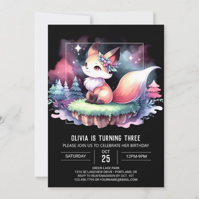  Little Magical Fox Birthday digital Invitation (Front)