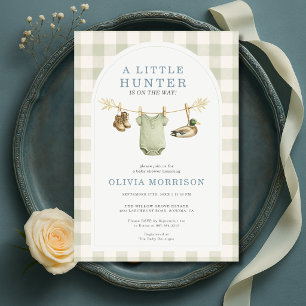 Little Mallard Duck Hunter Gingham Baby Shower Invitation