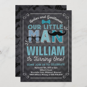 Little Man 1st Birthday Invitation Moustache Party