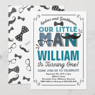 Little Man 1st Birthday Invitation Moustache Party