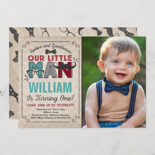 Little Man 1st Birthday Invitation Moustache Party