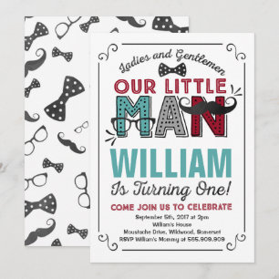 Little Man 1st Birthday Invitation Moustache Party