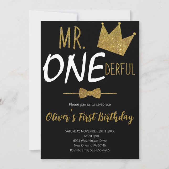 Little Man 1st Birthday, Mr.Onederful Birthday  Invitation (Front)