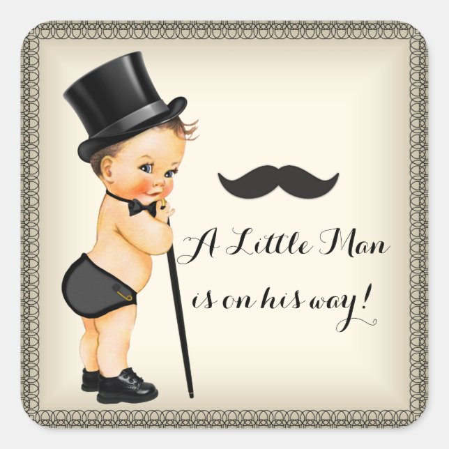 Little Man Baby Boy Shower Square Sticker (Front)