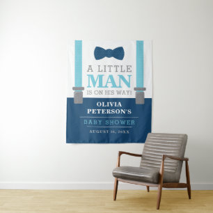 Little Man Baby Shower Backdrop, Navy, Baby Blue Tapestry