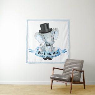 Little Man Baby Shower Backrop Banner Tapestry