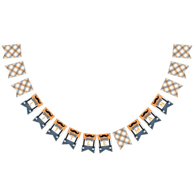 Little man baby shower banner boy orange navy (All)