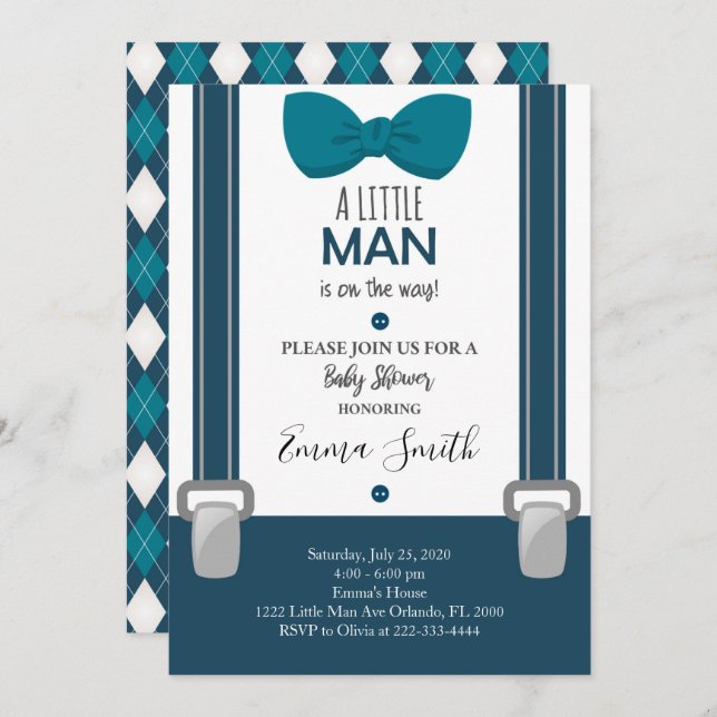 Little Man Baby Shower invitation (Front/Back)