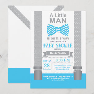 Little Man Baby Shower Invitation Blue and Grey