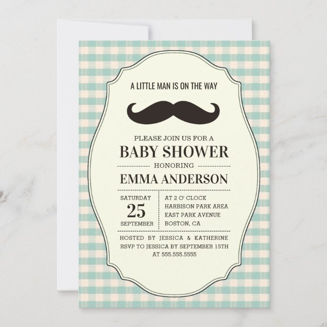 Little Man Baby Shower Invitation Boy - Moustache (Front)