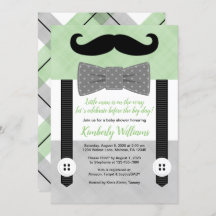 Little man baby shower invitation green bowtie