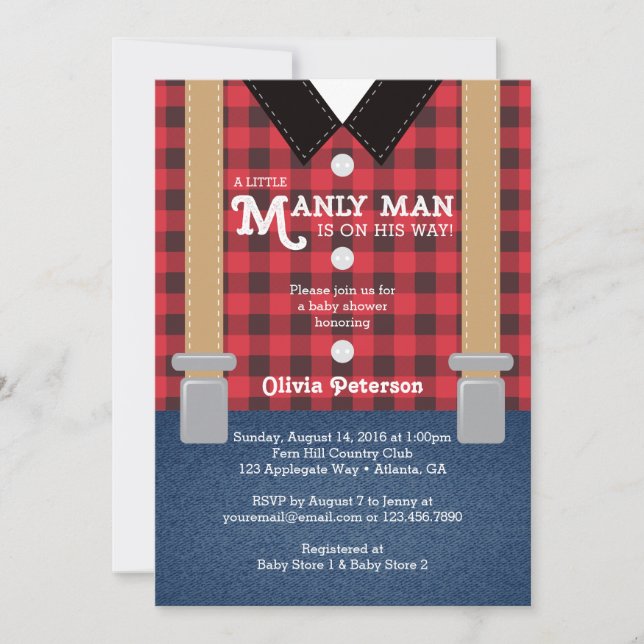 Little Man Baby Shower Invitation, Lumberjack Invitation (Front)