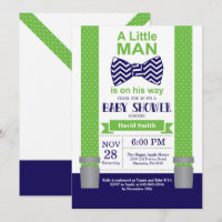 Little Man Baby Shower Invitation Navy Blue Green